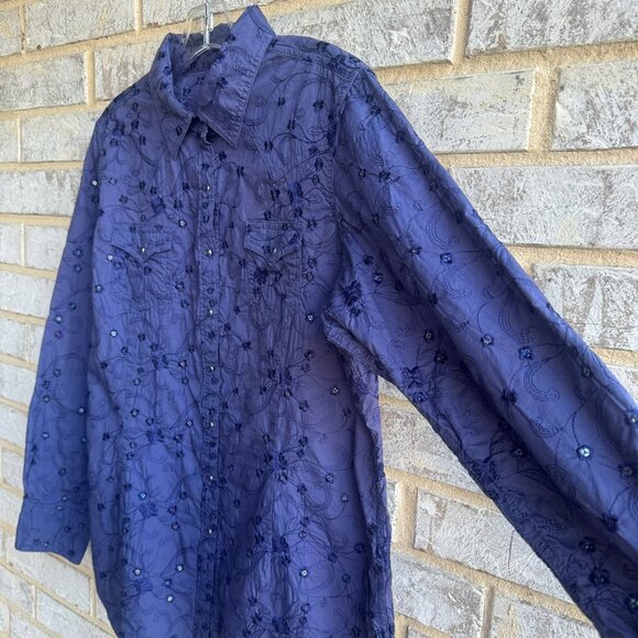 Ariat Long Sleeve Snap Button Front Embroidery Floral Shirt Women's Size L - Picture 6 of 10